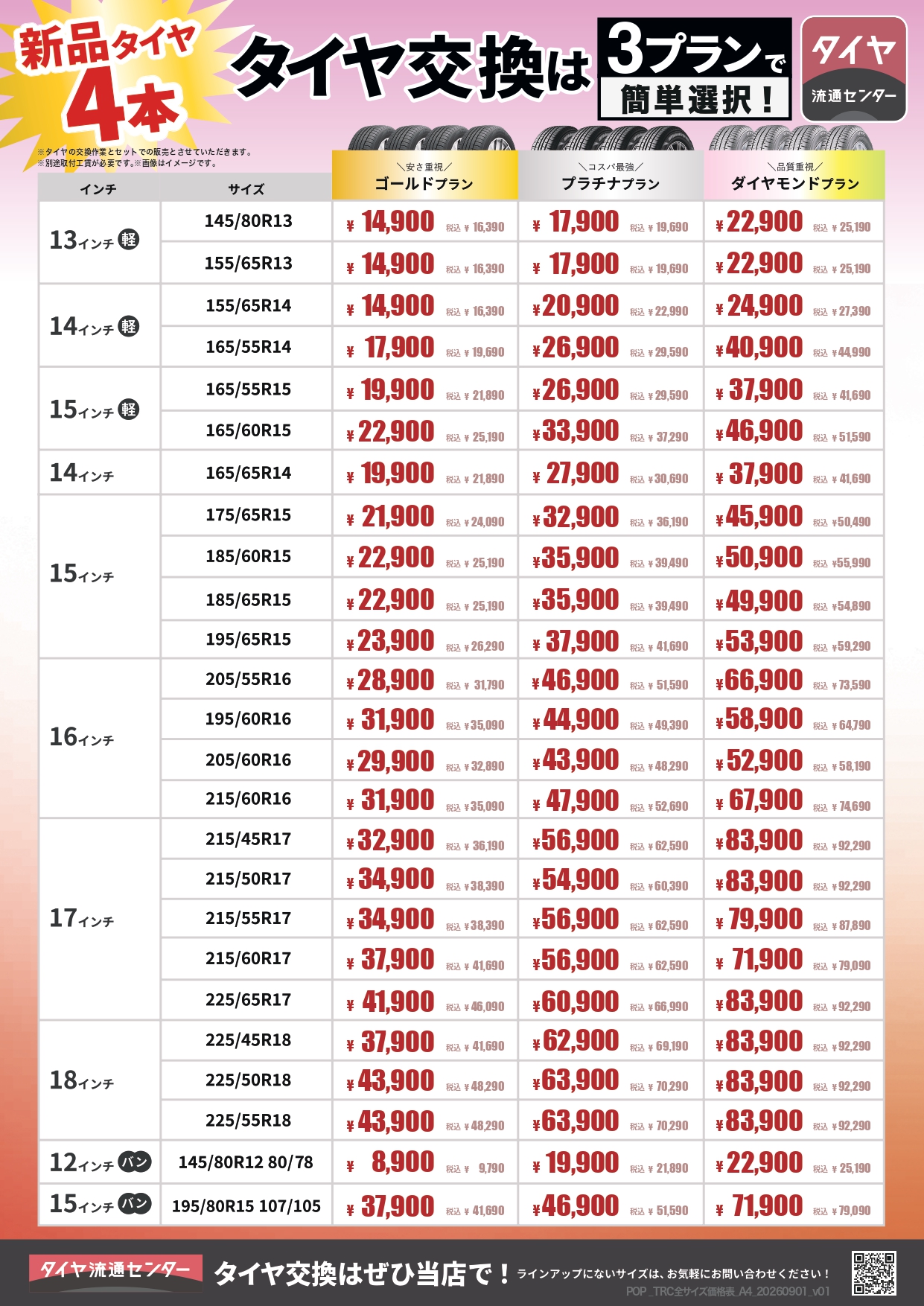 タイヤ交換料金